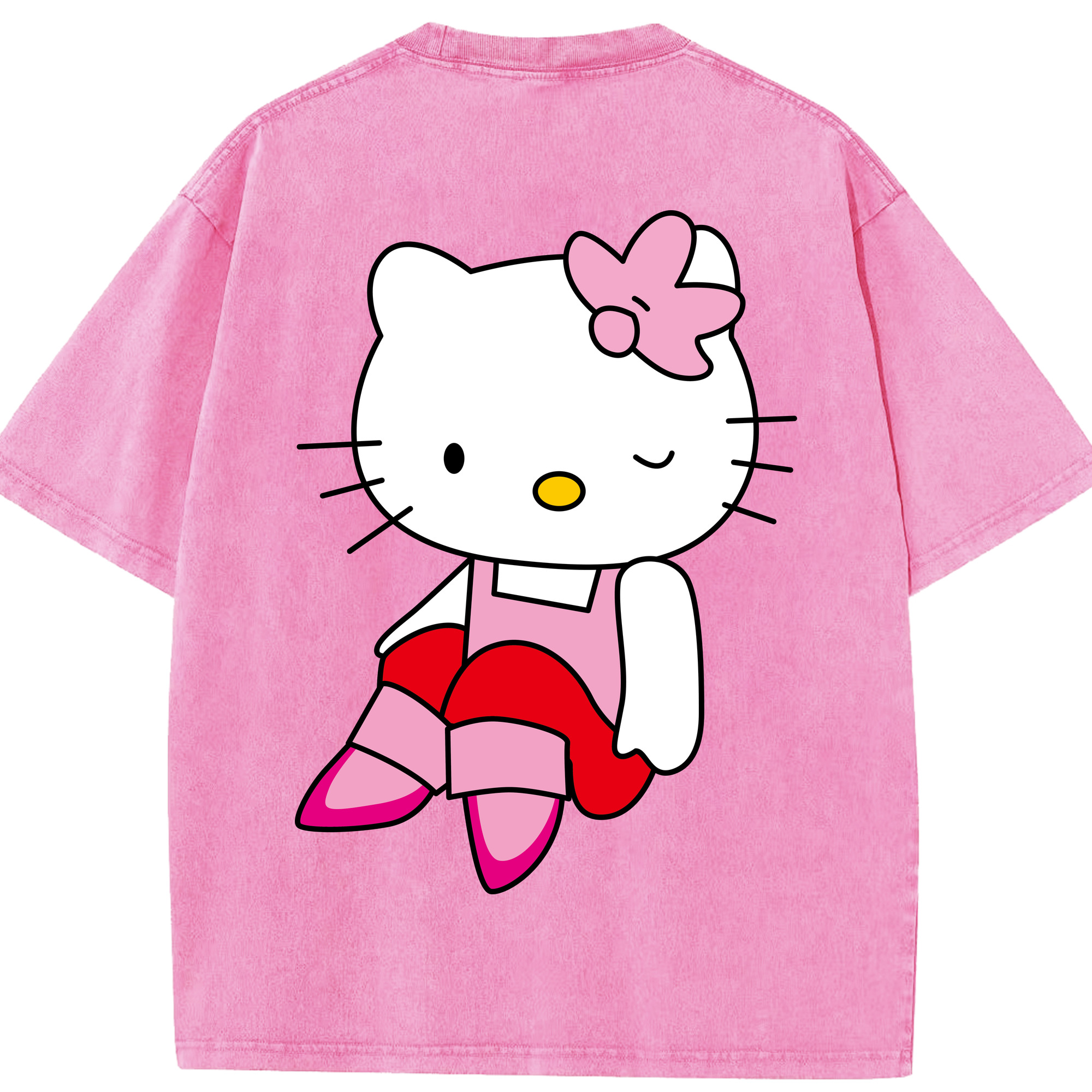 （画像用） Hello Kitty ハローキティ 綿100% ヴィンテージ風 半袖Tシャツ（背面プリント）